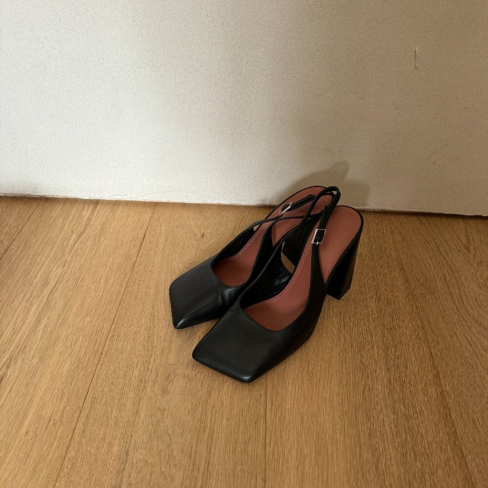 AMINA MUADDI Black Charlotte Sling Heels Size 38.5